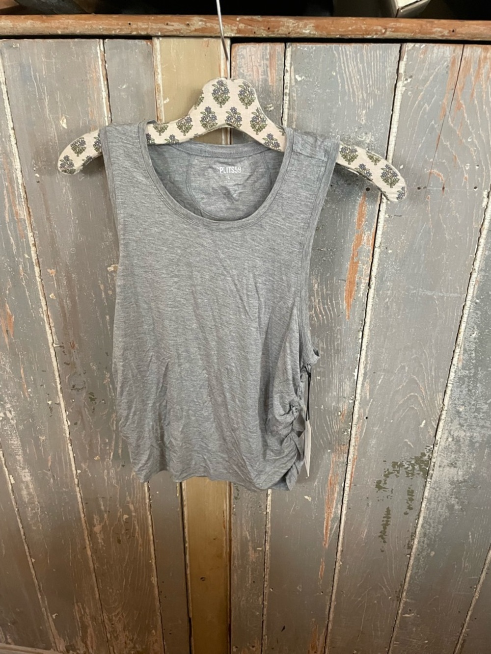Splits59 Gray Sleeveless Side-Ruched Tank Top